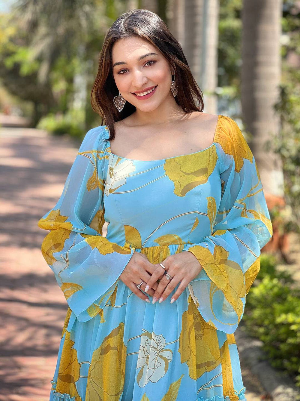 Sky Blue Floral Print Dress