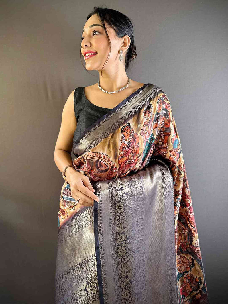 Heritage Bloom Kalamkari Silk Saree