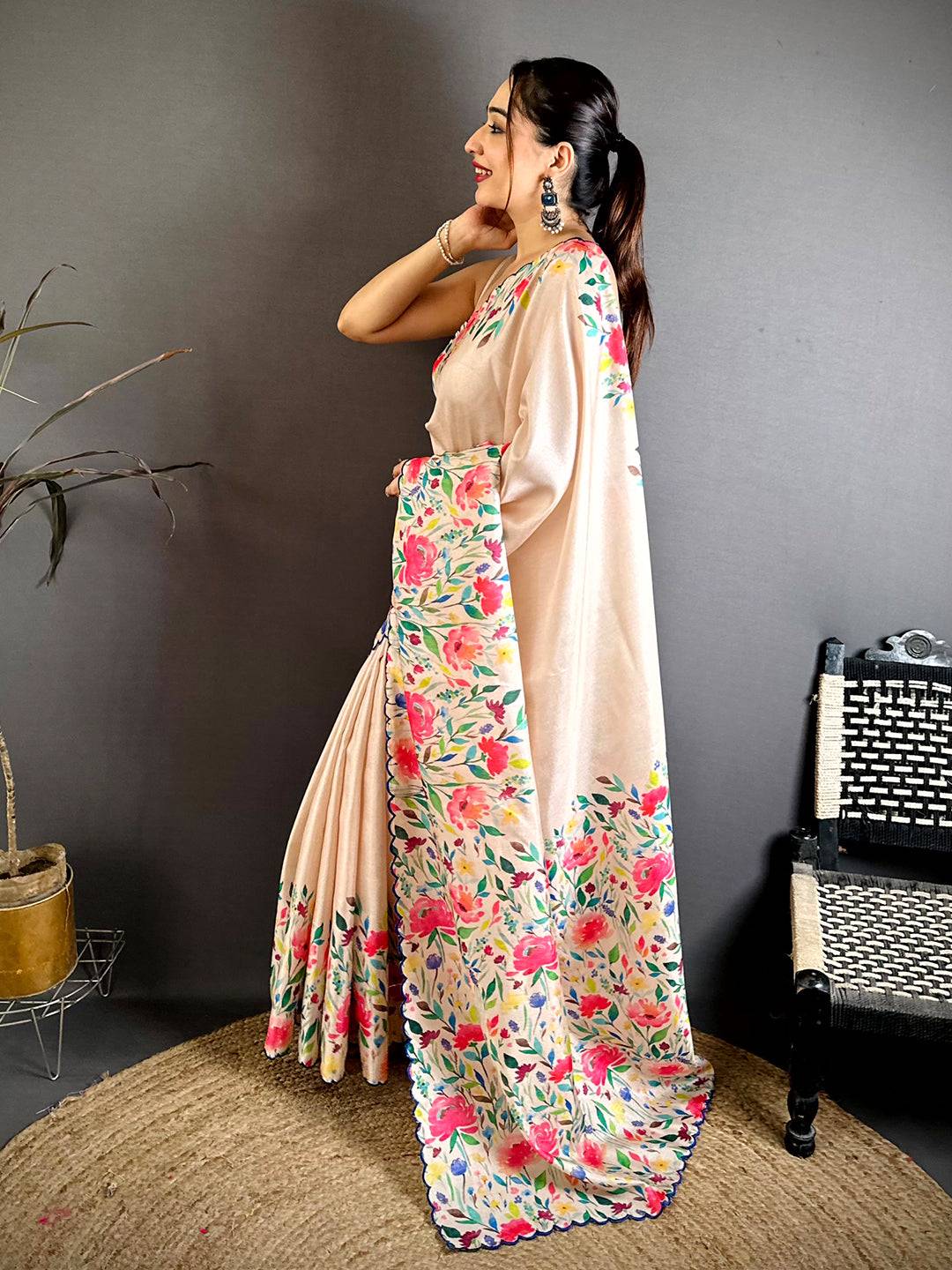 Floral Garden Cutwork Tussar Saree