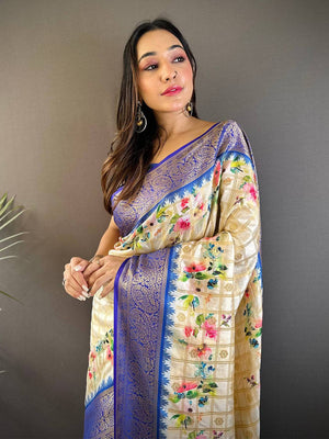 Blue Kovai Rettapet Border Digital Print Saree