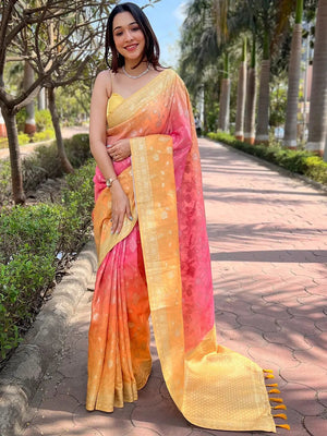 Bollywood Soft Slub Silk With Pure Zari And Lakhnavi Badla Weaving