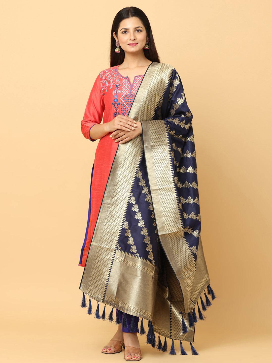 Navy Colour Woven Design Dupatta