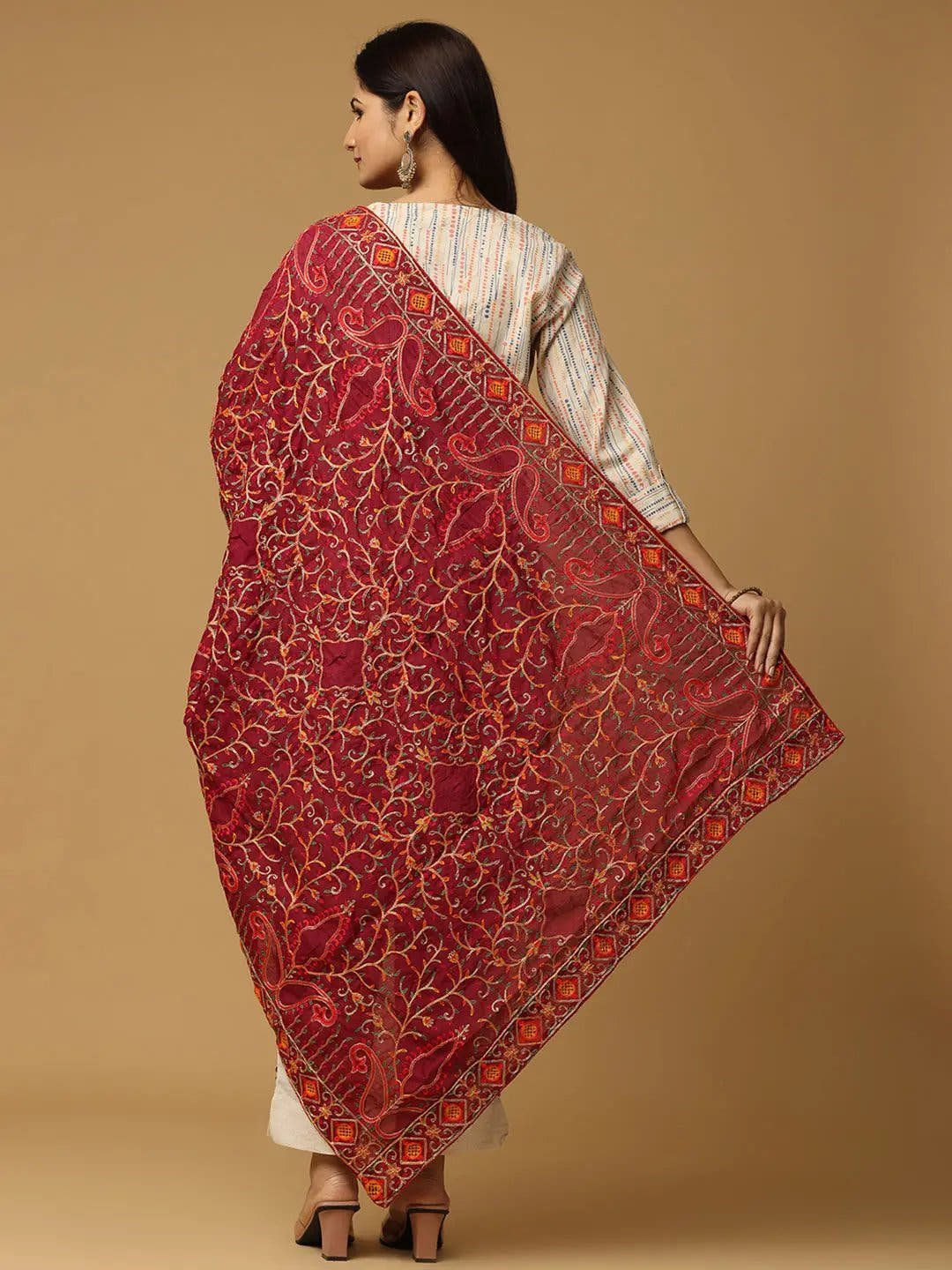 Wine Crimson Paisley Pashmina Dupatta