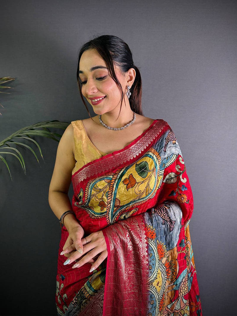 Maroon Pure Viscose Kalalmkari Print Saree