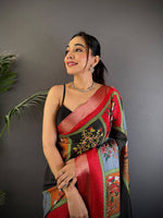 Black Tussar Kalalmkari Print Saree