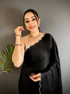 Black Stone Work Silk Crush Saree