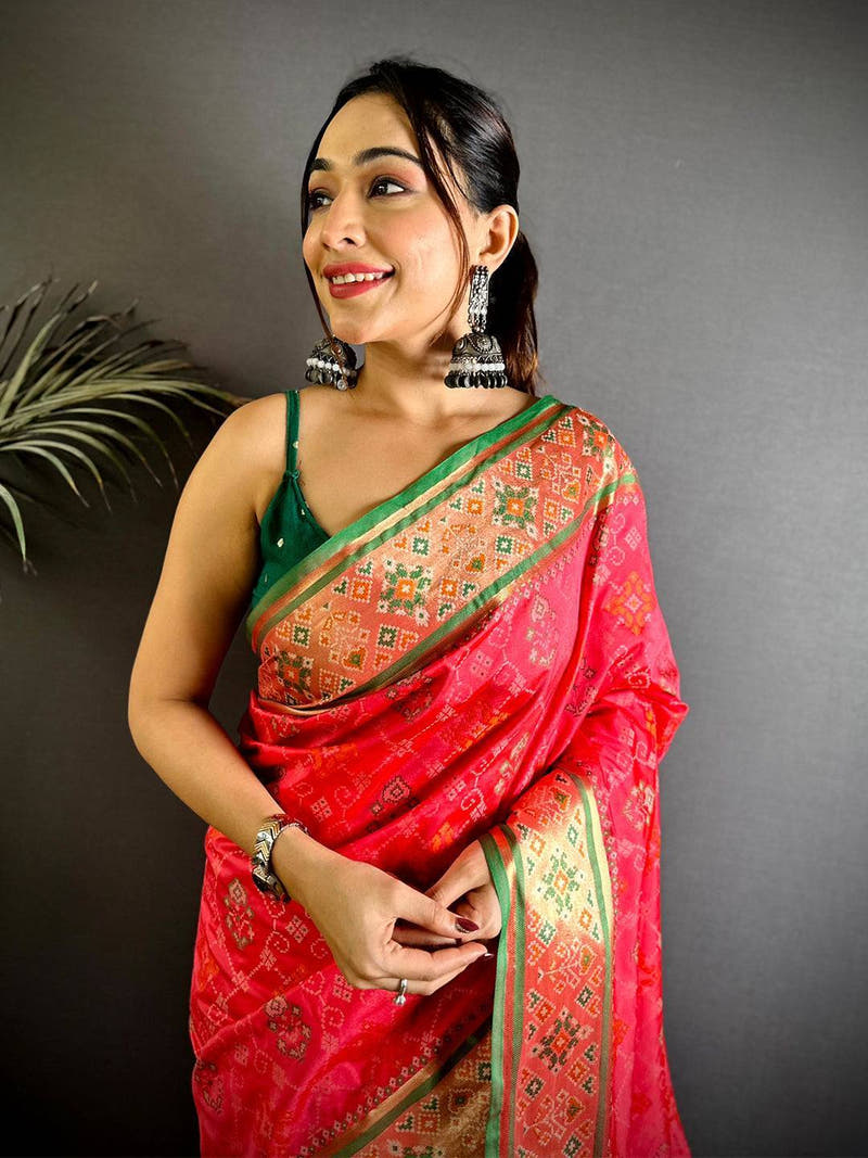 Gajri Pochampally Patola Soft Silk Saree