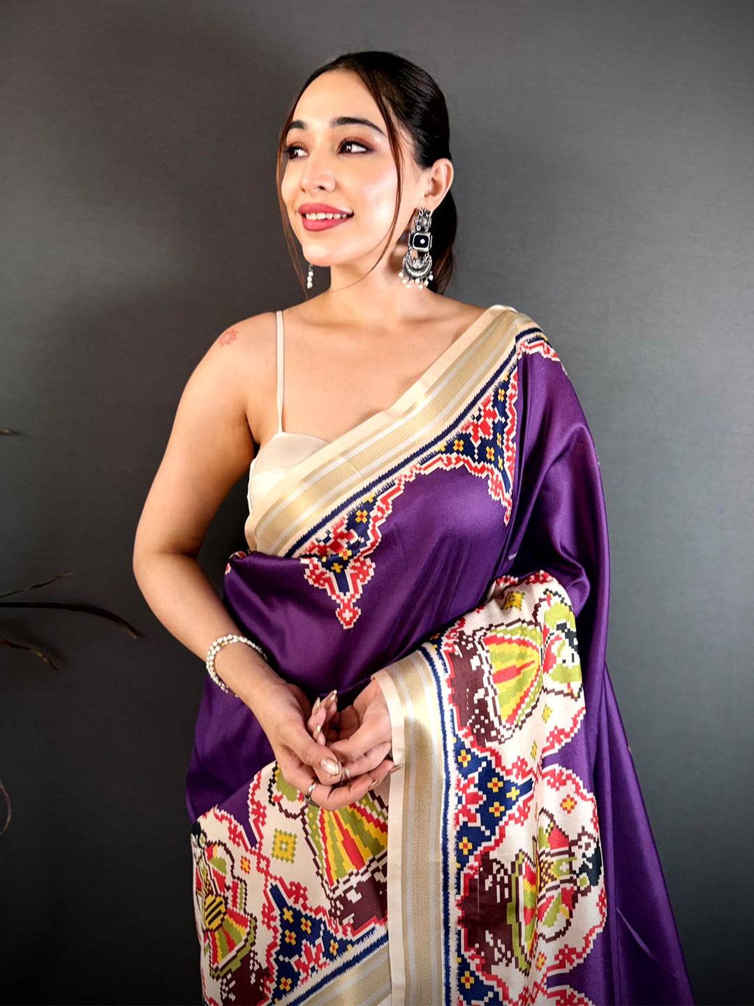 Purple Patola Border Kanchi Silk Saree