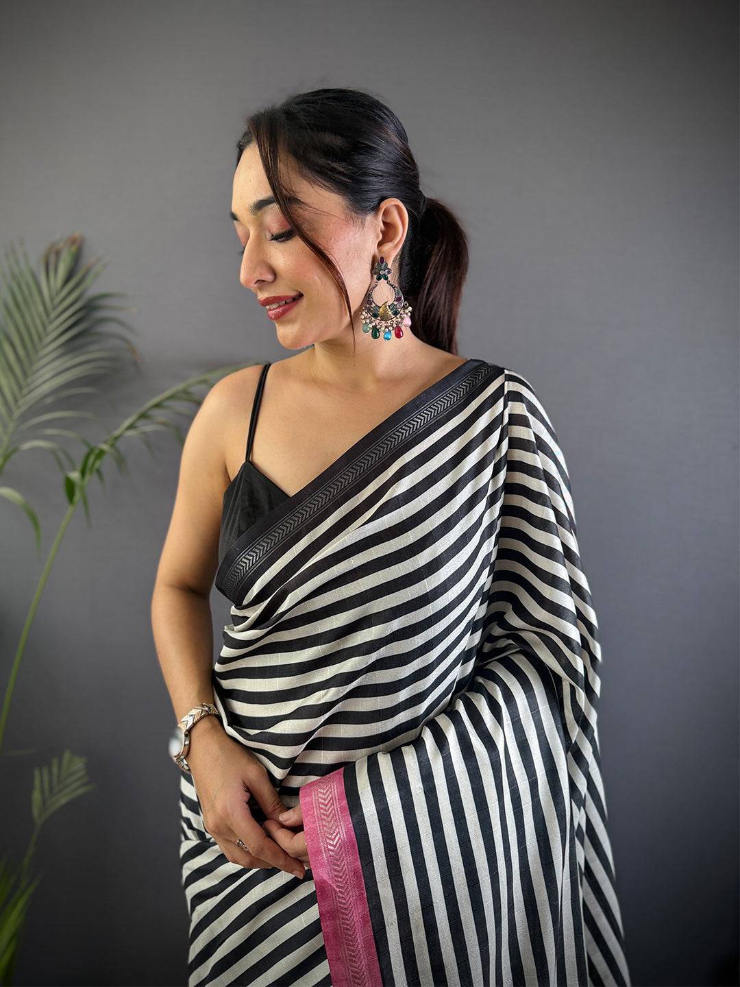 Tussar Ghicha Silk Striped Printed Saree