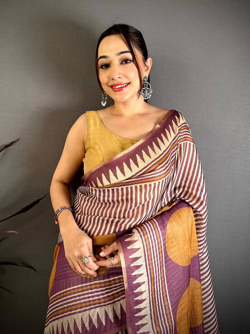 Majestic Ajrakh Print Linen Saree