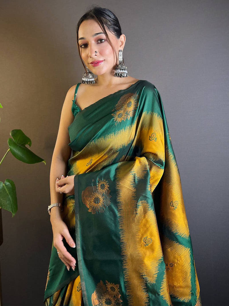 Mustard Tussar Silk Ikkat Weaving Saree