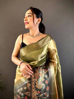 Green Tissue Kalamkari Print Saree