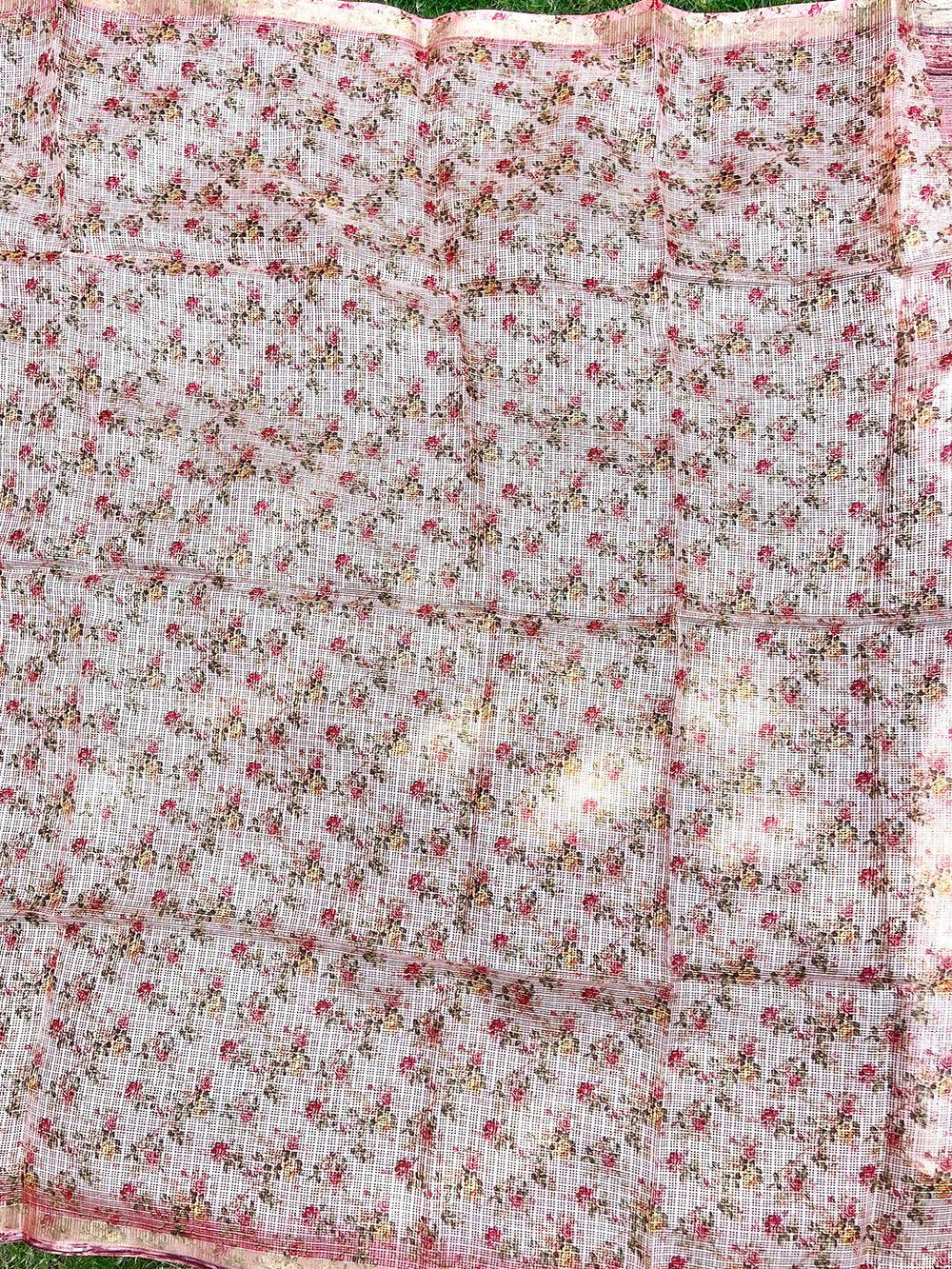 Peach Colour Soft Kota Doriya Silk Saree With Flower & abstect Prints