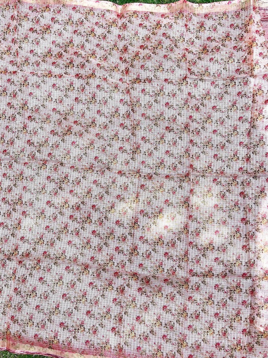 Peach Colour Soft Kota Doriya Silk Saree With Flower & abstect Prints