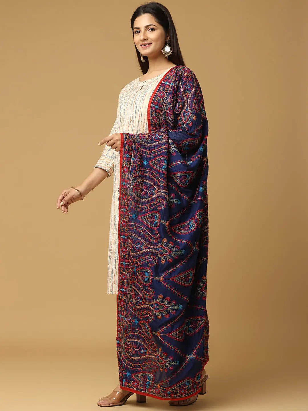Navy Geometric Zigzag Pashmina Dupatta