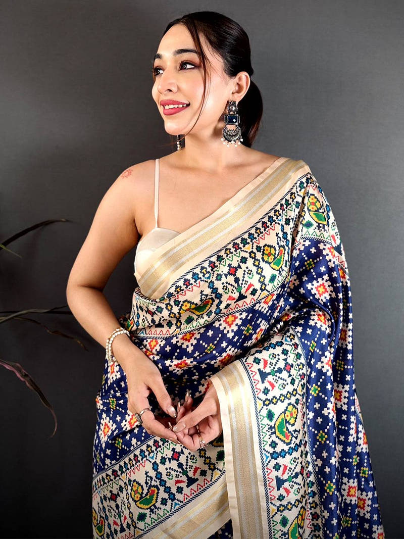Navy Multicolour Patola Kanchi Saree