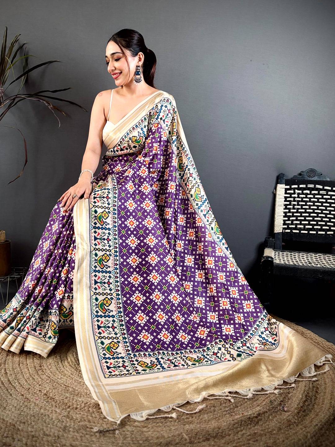 Violet Allover Patola Kanchi Silk Saree