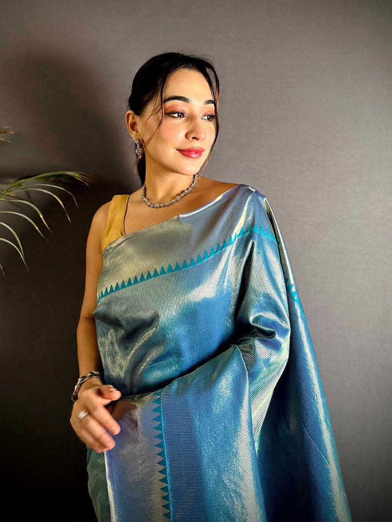 Blue Zari Tissue Kanjivaram Silk Saree