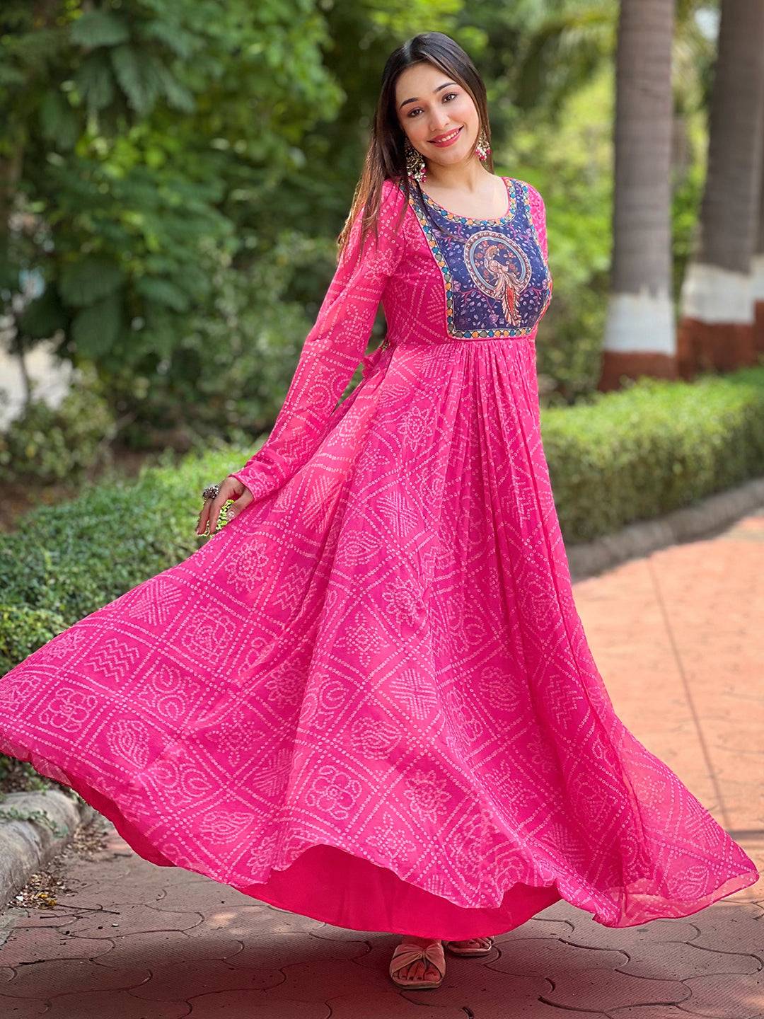 Deep Pink Bandhej Print Dress