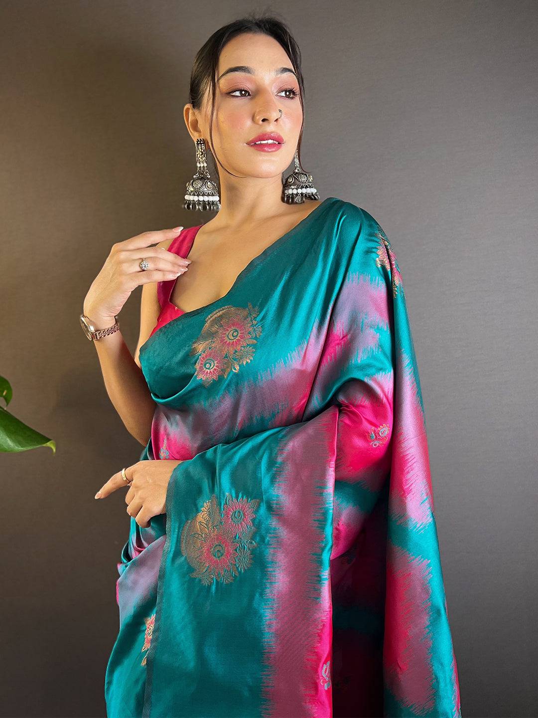 Rani Tussar Silk Ikkat Weaving Saree