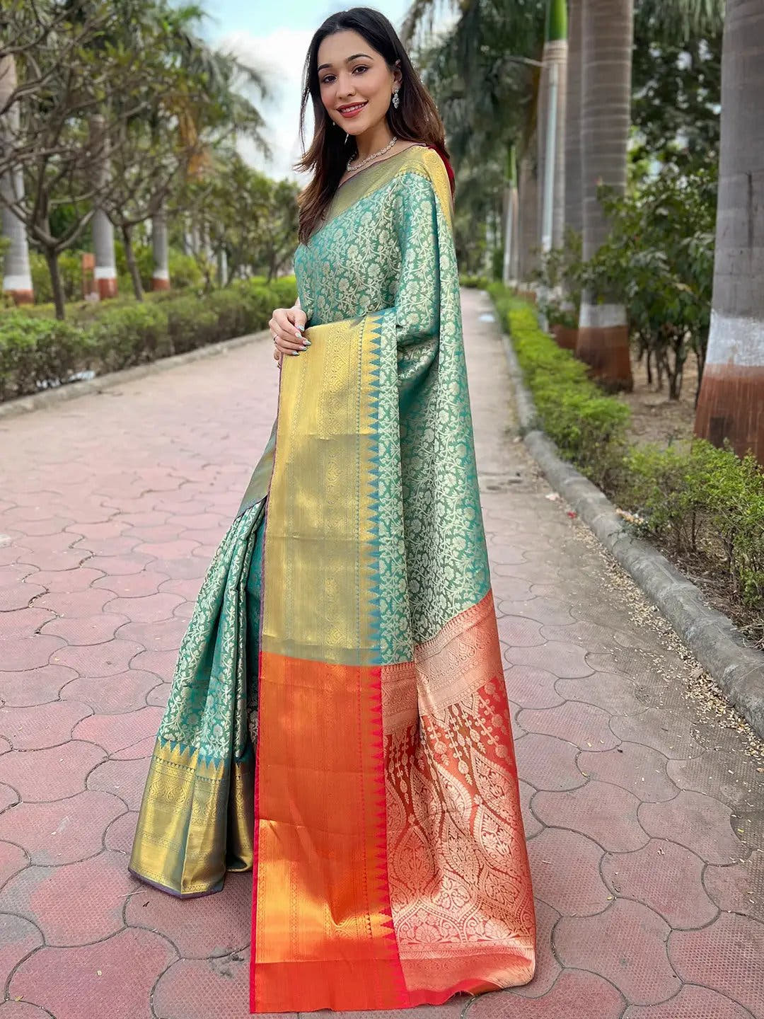 Rama Colour One Gram Gold Tissue Saree With Jacquard Woven Work