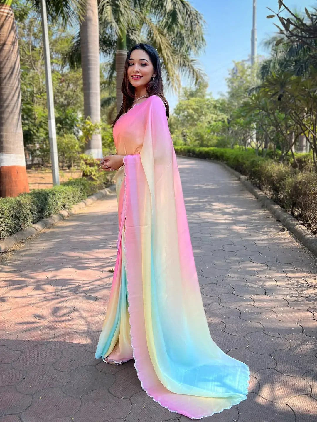 Multi Satin Georgette Saree