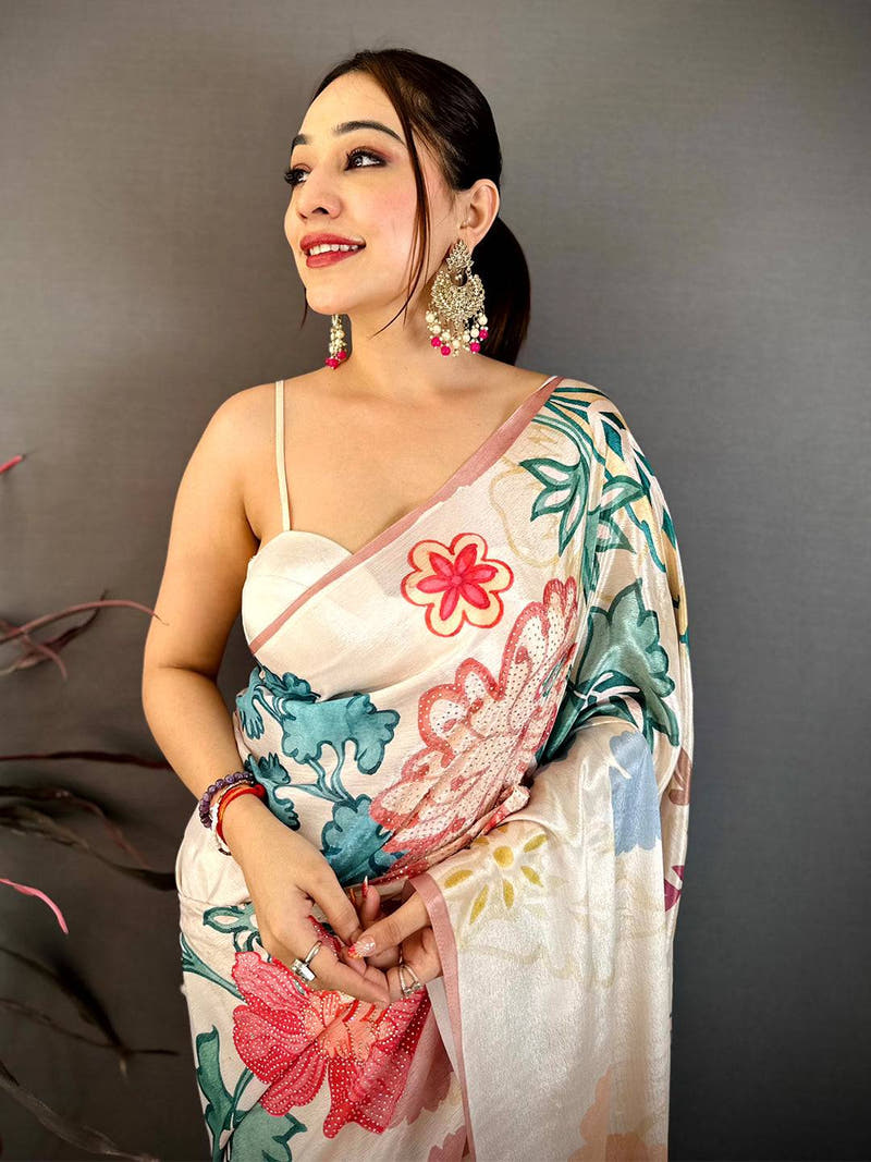 Royal Chinnon Chiffon Floral Print Saree