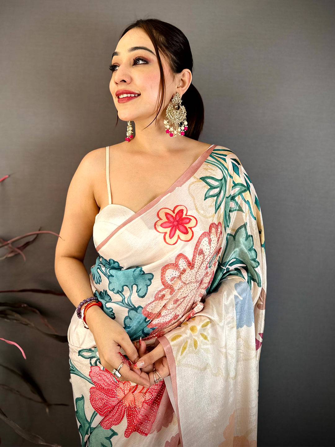 Royal Chinnon Chiffon Floral Print Saree