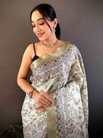 Sage Green Chanderi Madhubani Black Chex Saree