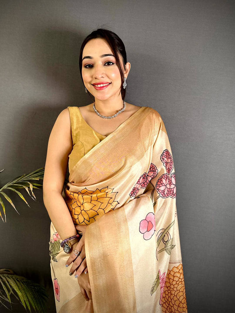 Ethereal Tussar Silk Gadwal Border Saree