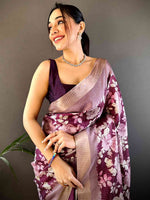 Wine Tussar Chex Floral Saree