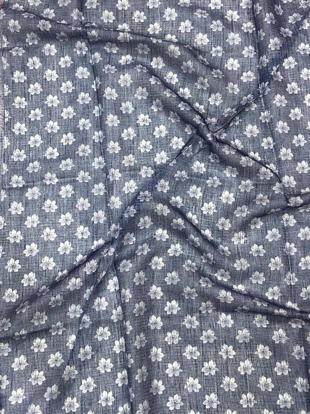 Denim Blue Kota Doriya Floral Cut Work Saree