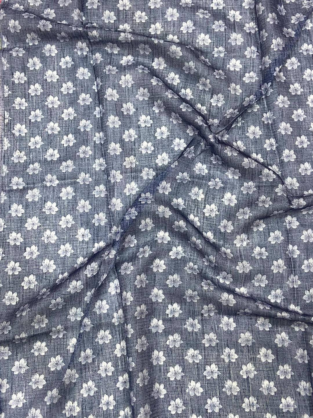 Denim Blue Kota Doriya Floral Cut Work Saree