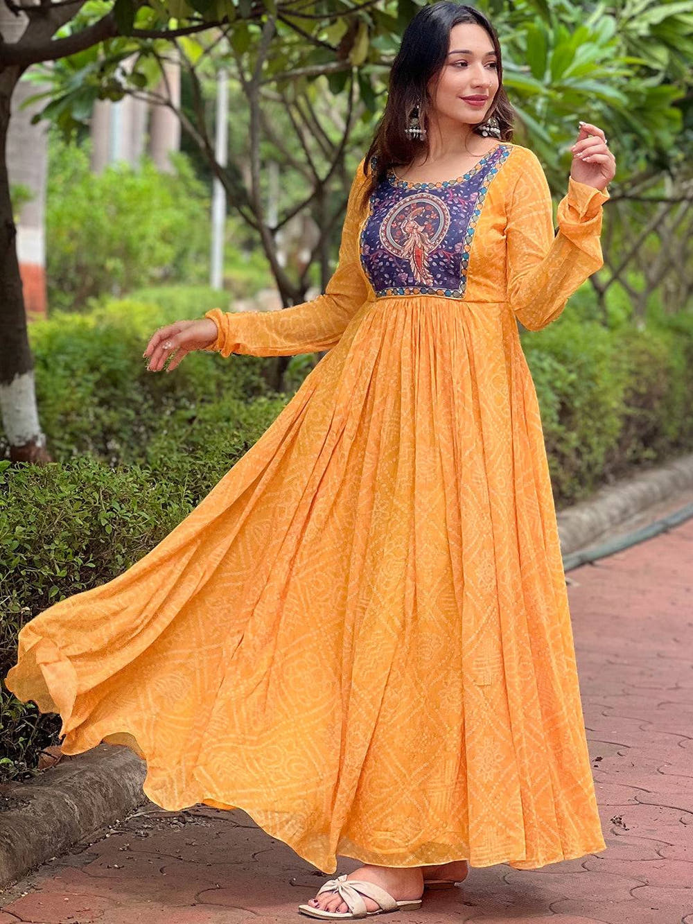 Honey Gold Colour Bandhej Dress