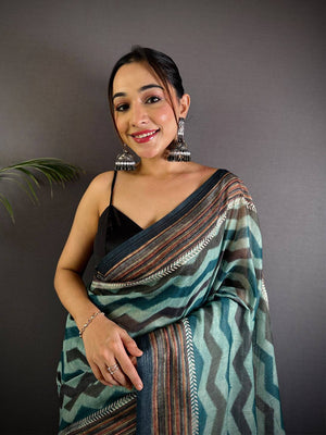 Radiant Geometric Printed Linen Saree