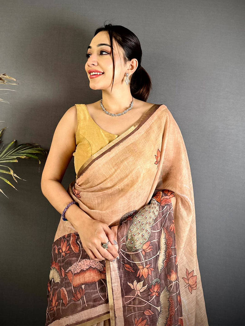 Ethereal Floral Linen Tissue Saree