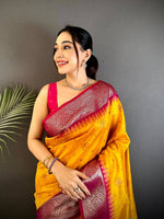 Yellow Crystal Raw Silk Kanchi Pattu Saree