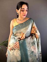 Blue Slub Ghicha Zari Pallu Saree