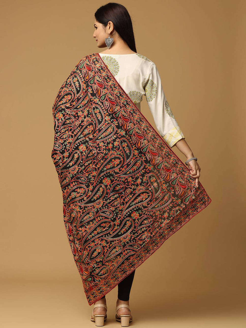 Black Rich Dense Floral Pashmina Dupatta