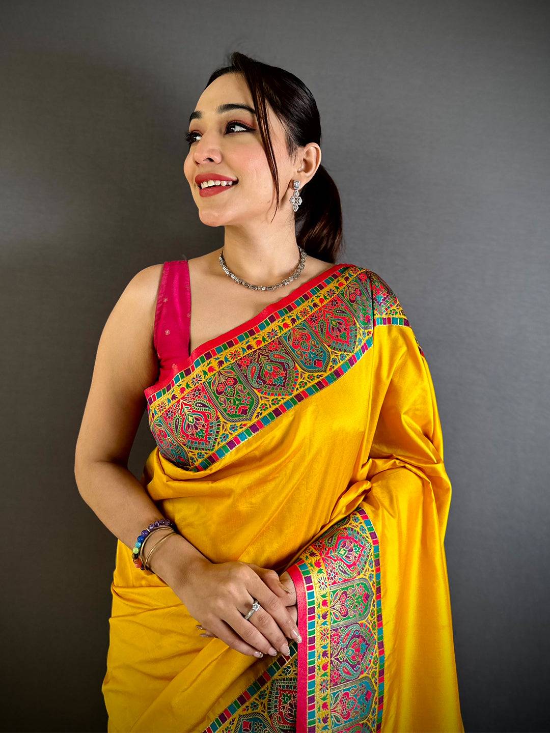 Stylish Minakari Pashmina Soft Silk Saree