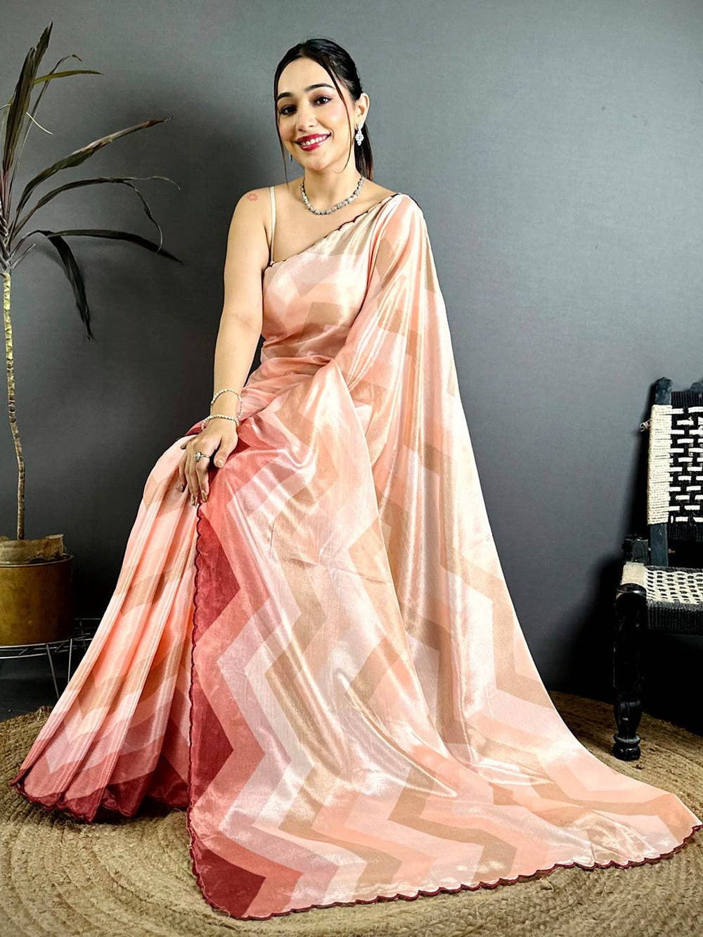 Radiant Ombre Zigzag Chinnon Chiffon Saree