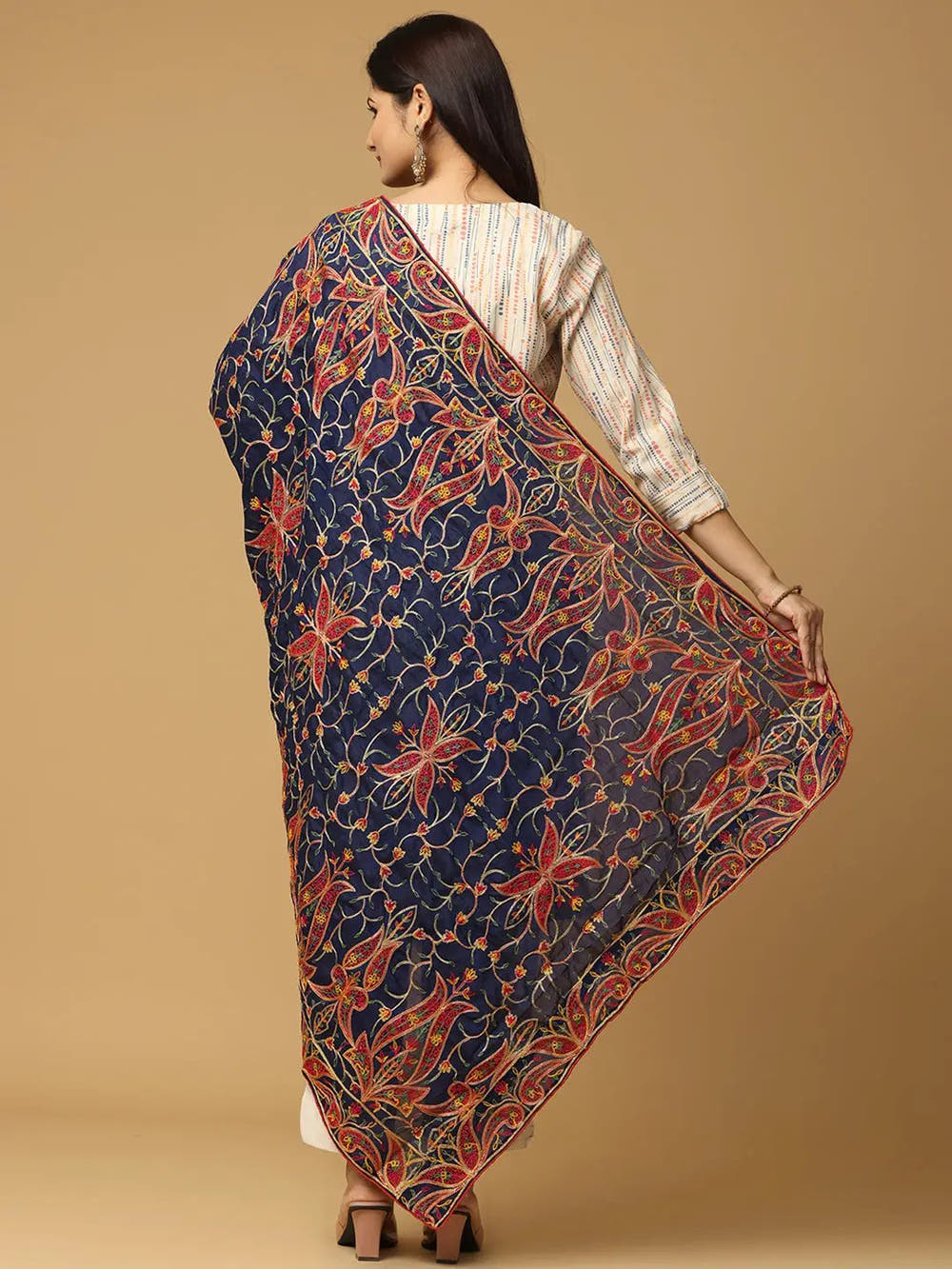 Navy Rust Dense Paisley Pashmina Dupatta