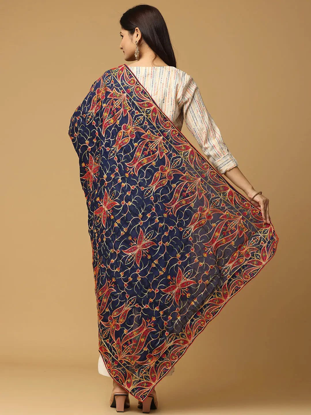 Navy Rust Dense Paisley Pashmina Dupatta