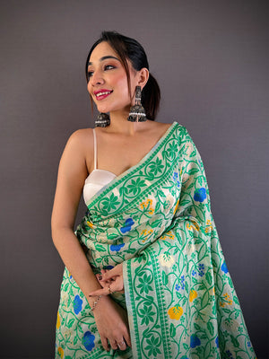 Green Dhakai Jamdani Cotton Silk Saree