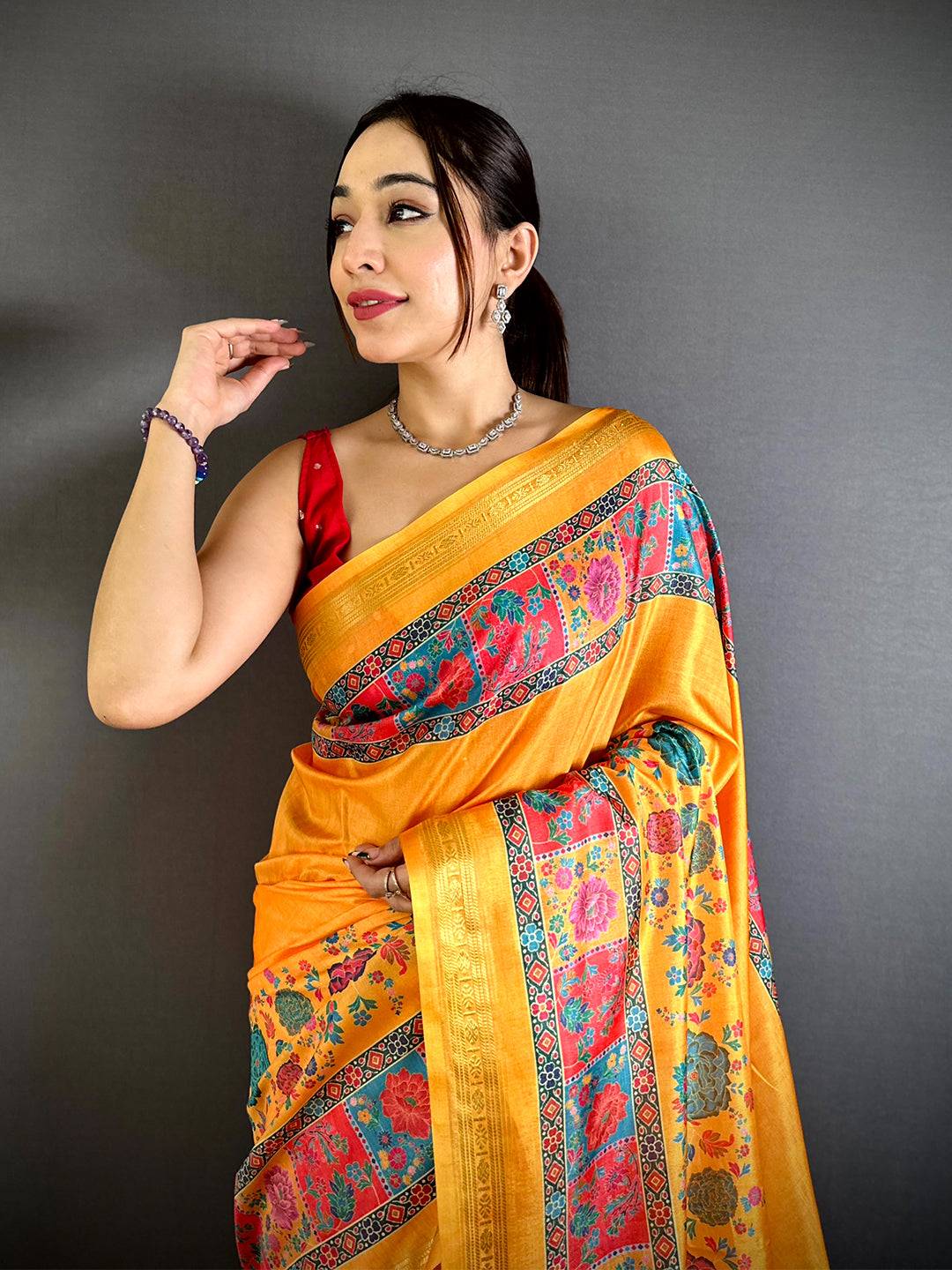 Graceful Kashmiri Print Soft Silk Saree