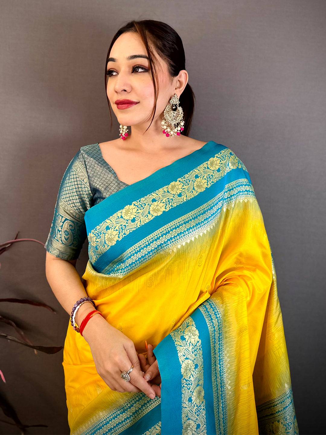 Gold Zari Woven Yellow Soft Silk Saree