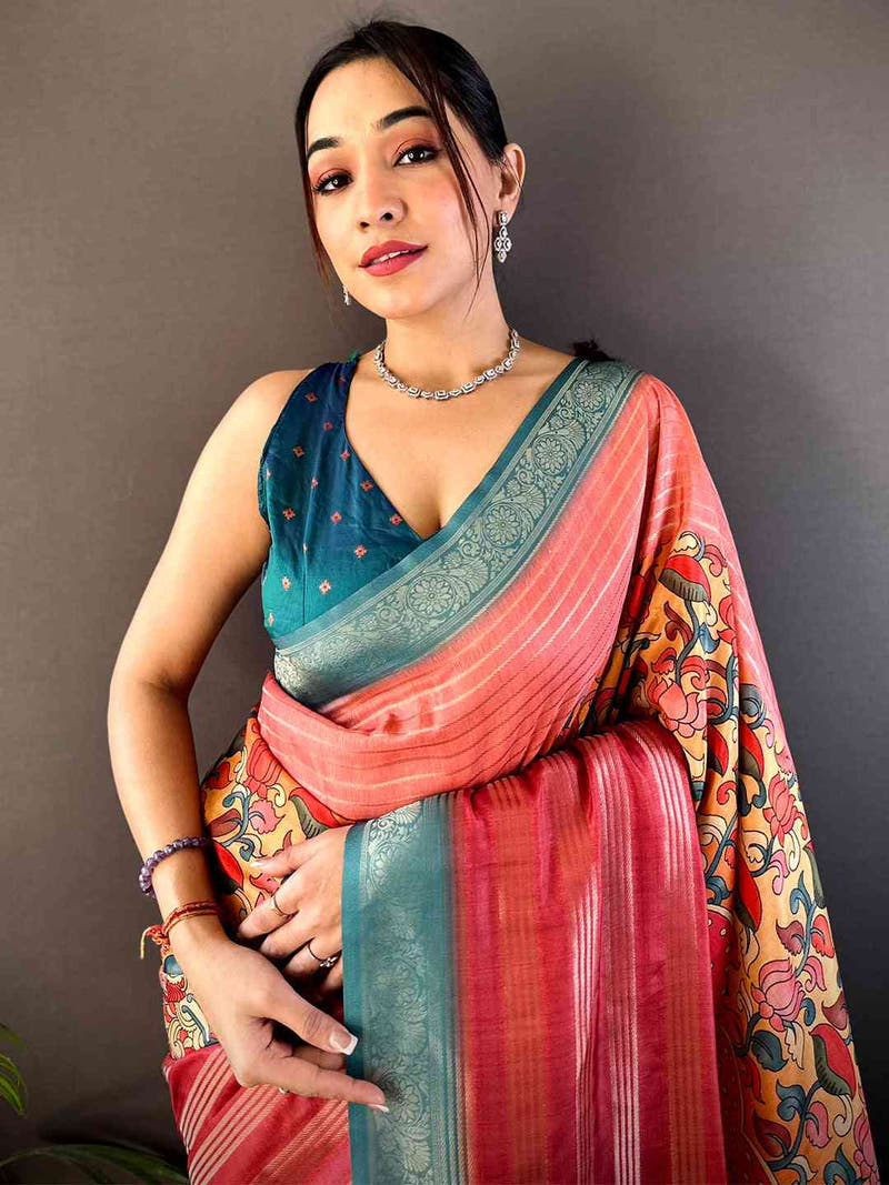 Coral Soft Crepe Silk Ombre Print Saree