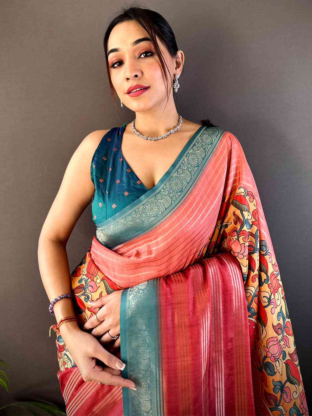 Coral Soft Crepe Silk Ombre Print Saree
