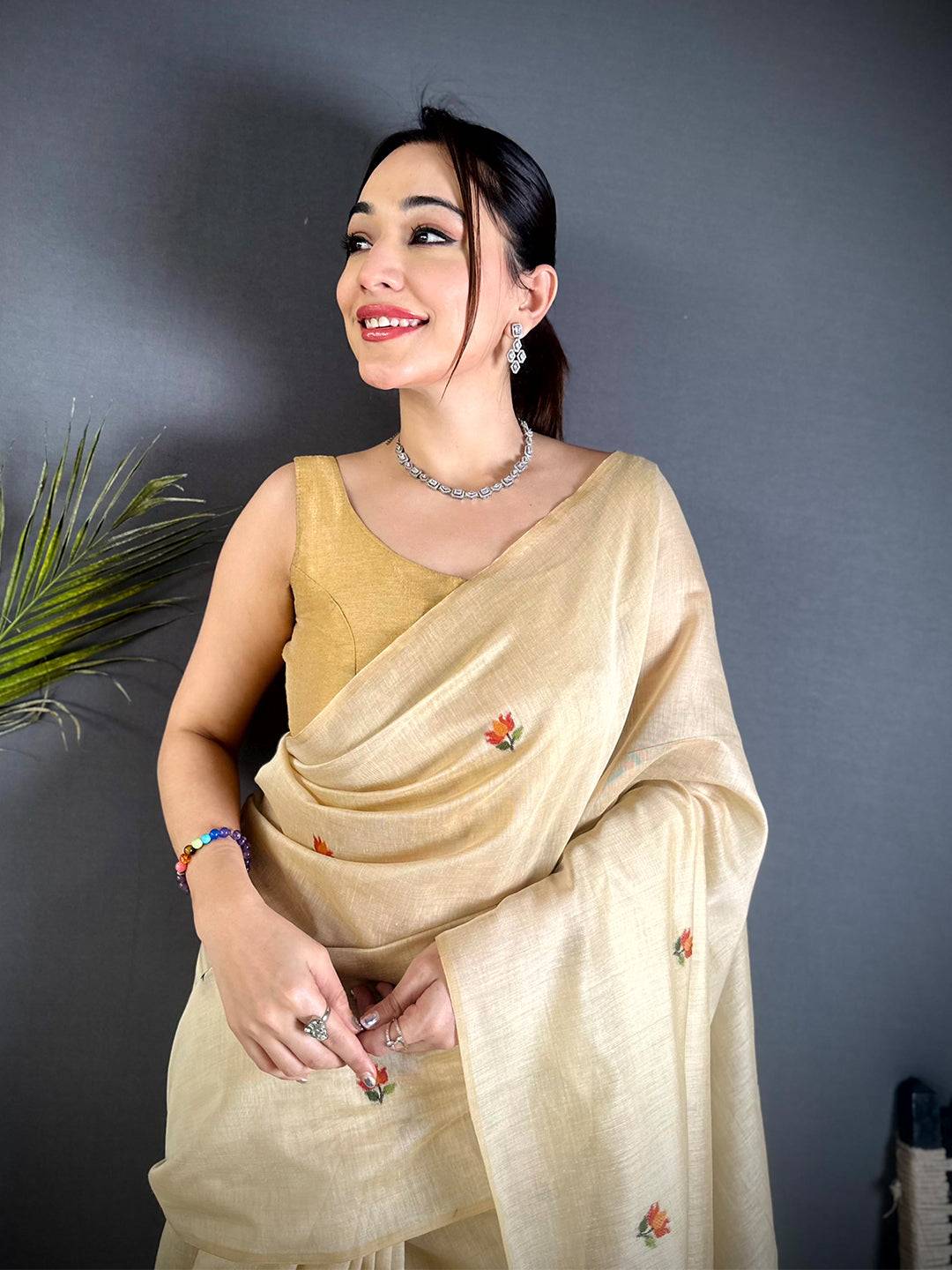 Cream Ghicha Minakari Weave Saree