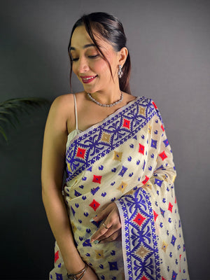 Light Purple Dhakai Jamdani Cotton Silk Saree